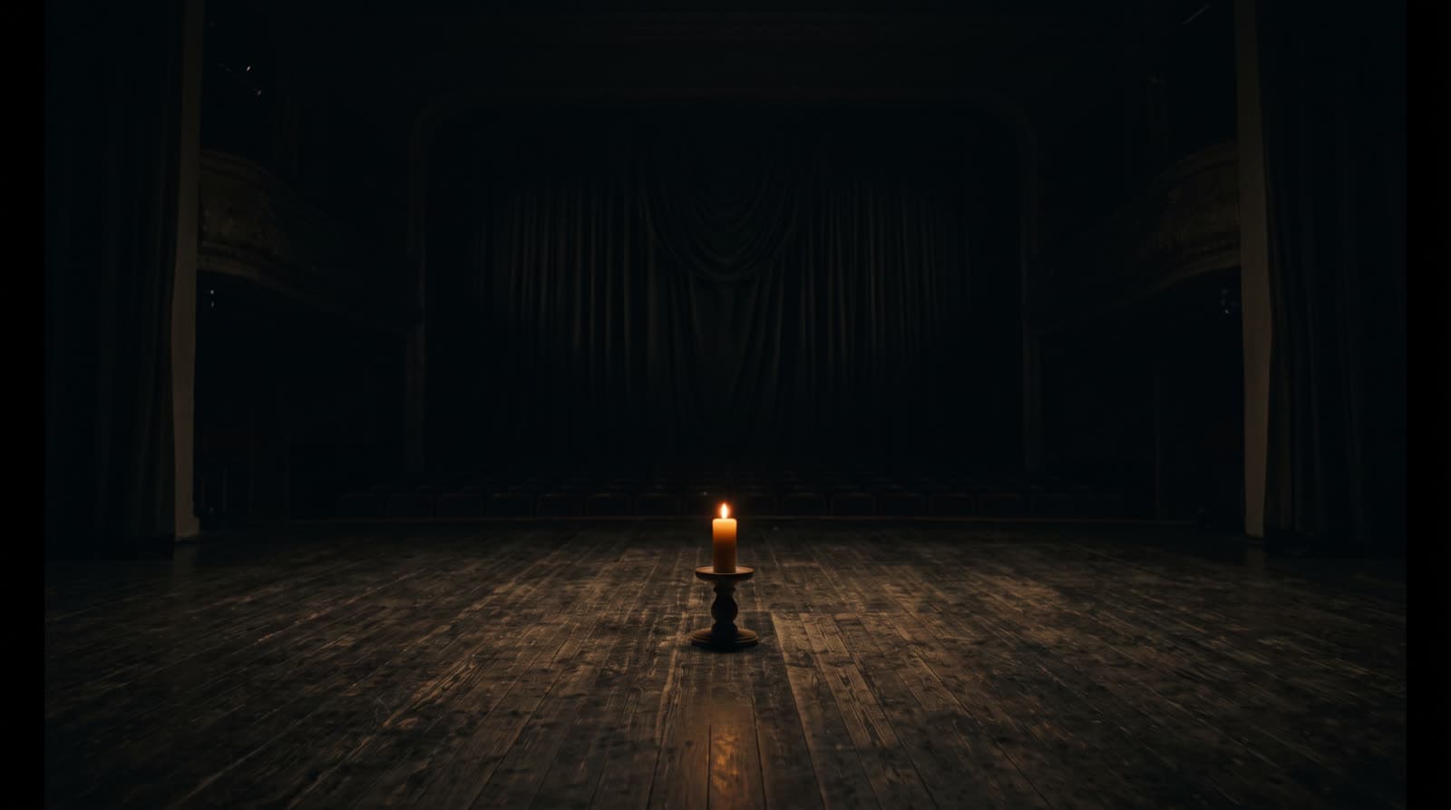 Interior escuro com uma luz quente ao fundo